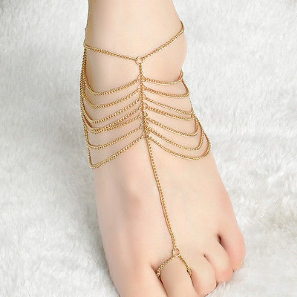 Delicate Gold Layered Chain Barefoot Sandal Anklet